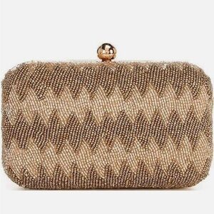 NWT Landry Beaded Minaudiere Clutch Gold